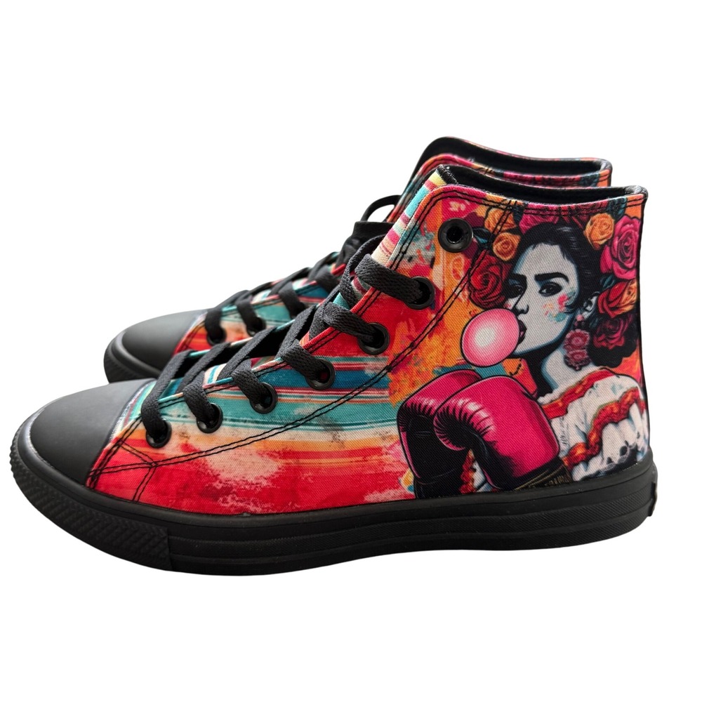 House of Chingasos High Top Sneakers 7.5W / 6M Frida Boxing Serape Print Rare - Picture 1 of 7